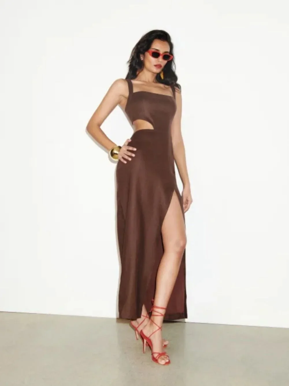 NWOT Reformation Satori Linen Dress in Cafe Brown Sleeveless Midi Size 2 - Picture 4 of 6